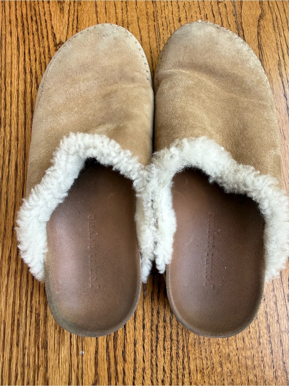 Suede Shearling Clog Slippers in Tan